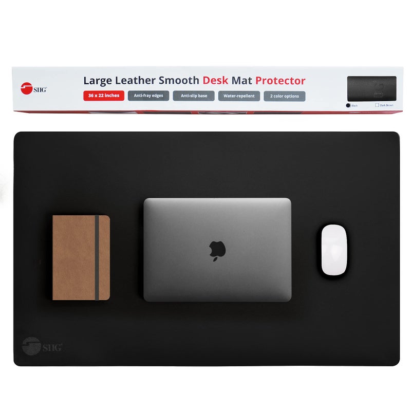 SIIG Extra Large Desk Mat on top of Desk Blotter Protector - 36" x 22" Vegan Leather Mouse Mat for Office, Home Office, Desktop Computer, Laptop, Keyboard and Mouse - Black - Image 1